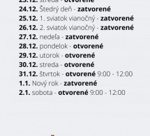 Otváracie hodiny počas sviatkov