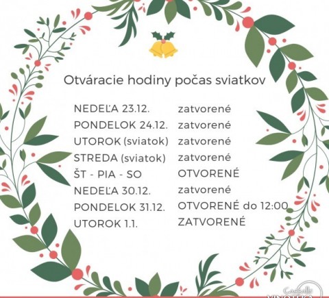 OTVÁRACIE HODINY POČAS SVIATKOV